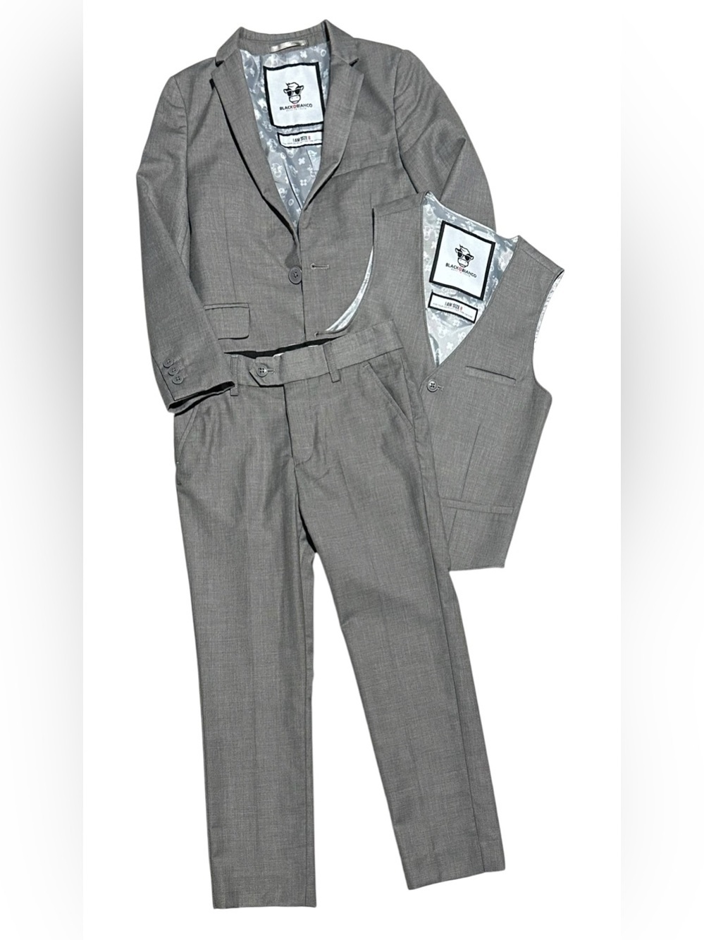 BlacknBianco. Boy’s 3 Piece Gray Suit. Jacket, Vest, & Pants.